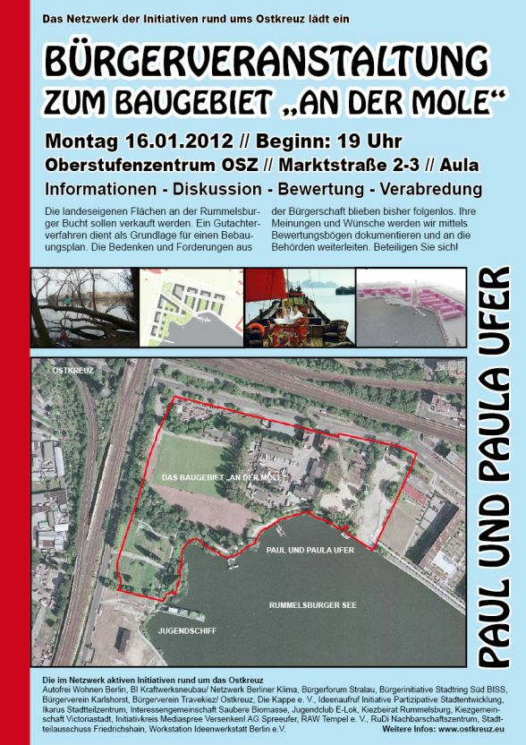 Bürgerversammlung zum Baugebiet "An der Mole" im Oberstufenzentrum OSZ (Aula), Markststr. 2-3, 10317 Berlin